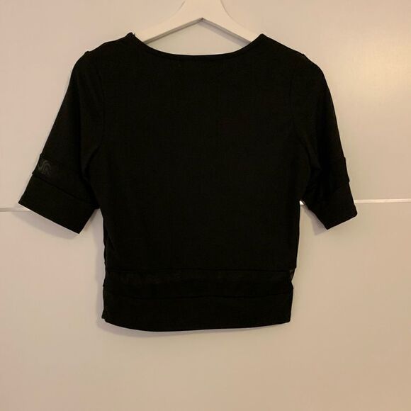 GAZE urban outfitters  black short sleeve crop top with sheer mesh panel small - Picture 10 of 10